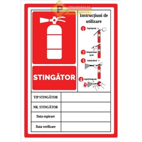 Indicator pentru instructiuni de utilizare stingator